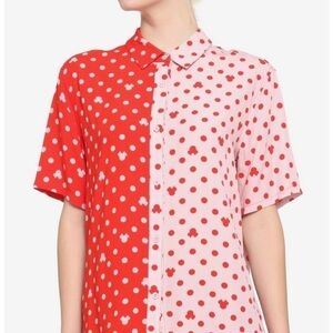 Her Universe Disney Minnie Mouse Polka Dot Split Girls Woven Button-Up